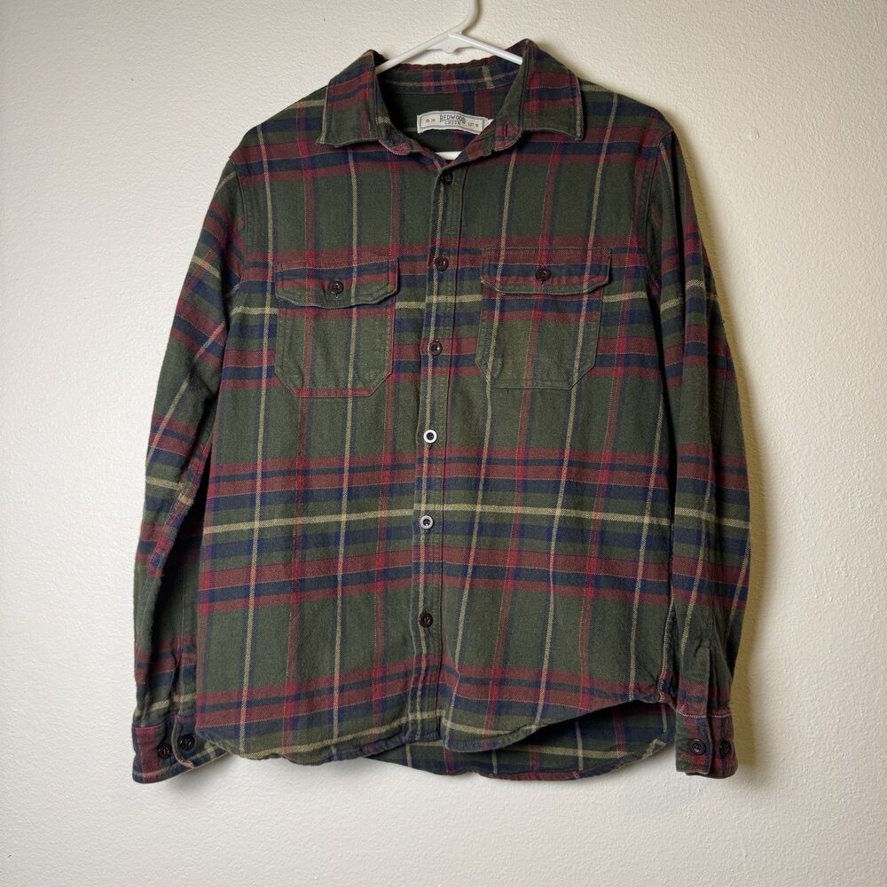 Redwood Creek Mens Flannel Size Medium Red Blue Green Plaid